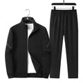 Men's black knit cotton plus size tracksuit set with jacket and trousers for spring autumn wear