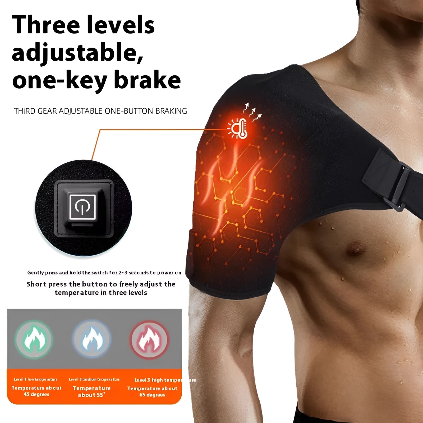 USB electric heating shoulder pad showing heating elements and plug connection