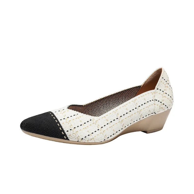 Women's flyknit casual wedge shoes in multiple colours with 3-5cm mid-heel and rubber sole