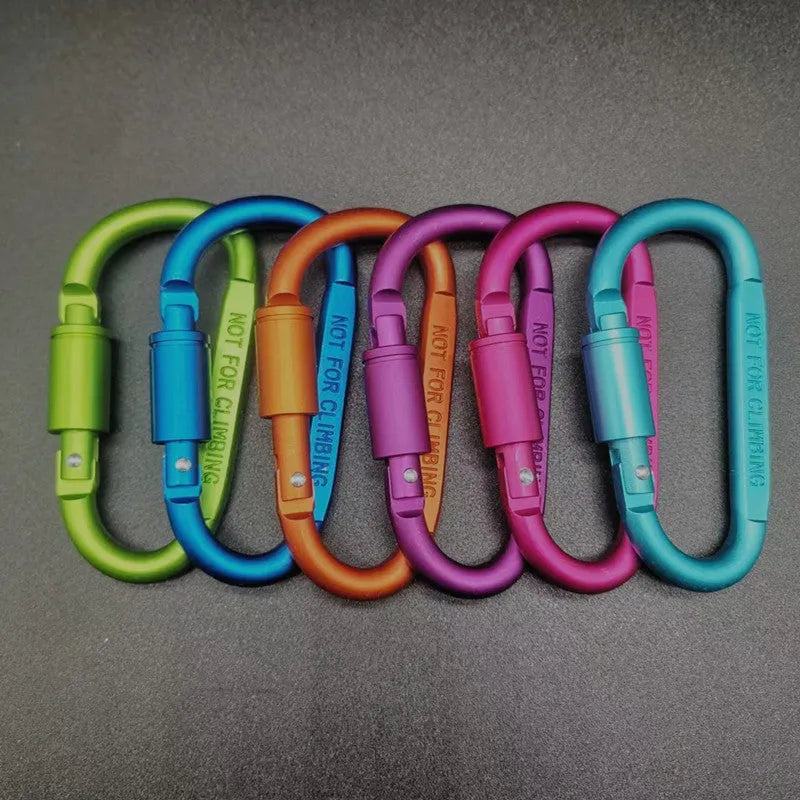An 8cm D-shaped aluminium locking carabiner shown in a bright silver colour.