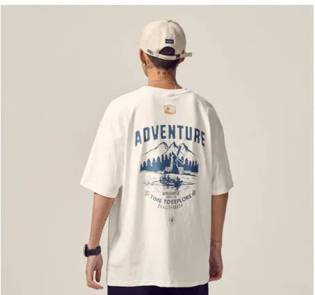 Men's black plus size loose fit short-sleeved t-shirt on a hanger