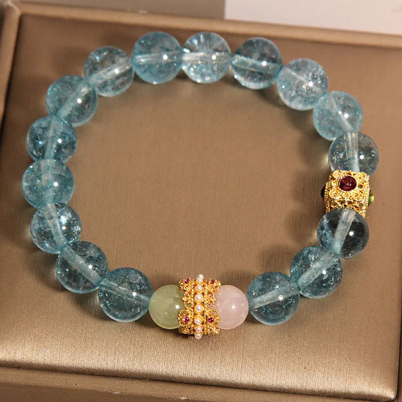 Blue crystal cube sugar bracelet with colourful crystals and flexible diamond ring closure Chinese style