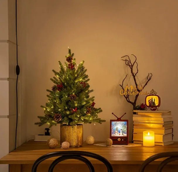 Langsen Crafts 45cm pre-lit flame retardant Christmas tree with 100 lights on black wire