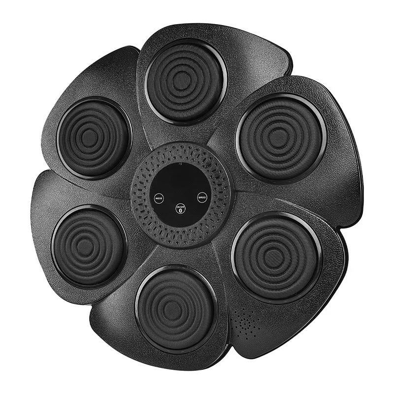 Black plastic smart boxing wall target with Bluetooth and lights, includes half-finger gloves.
