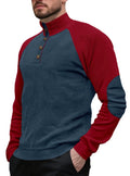 Men's raglan sleeve striped stand collar loose fit sweater in Navy/Burgundy colour