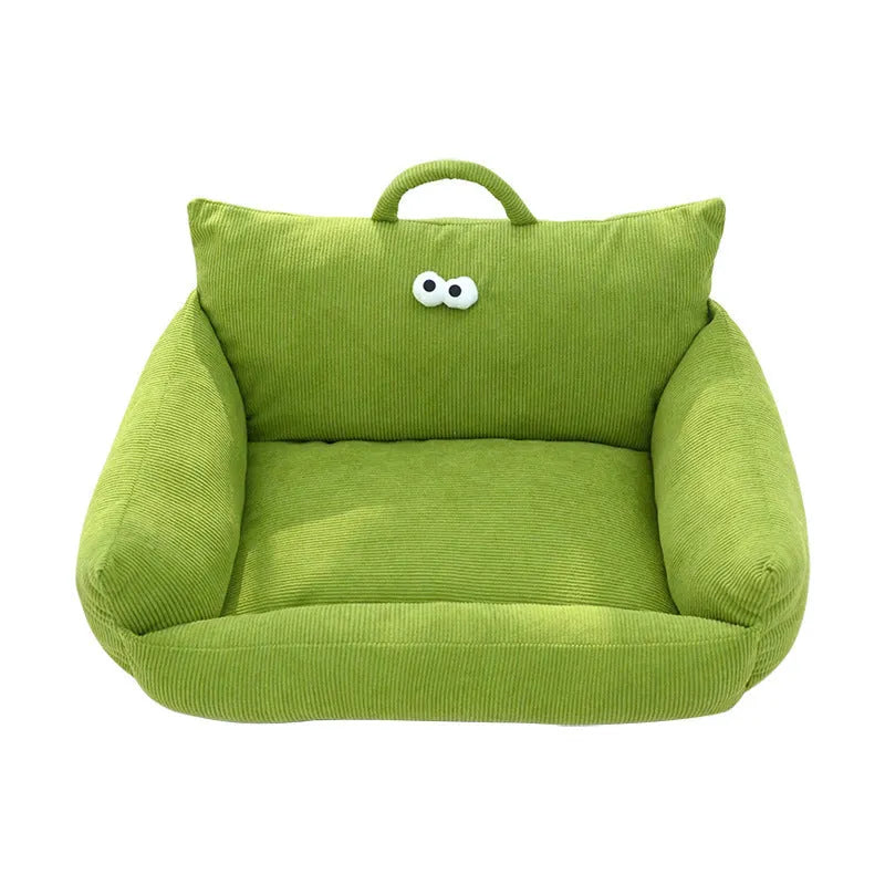 Cartoon big eye pet nest bed in moon velvet fabric with stick-on eyes