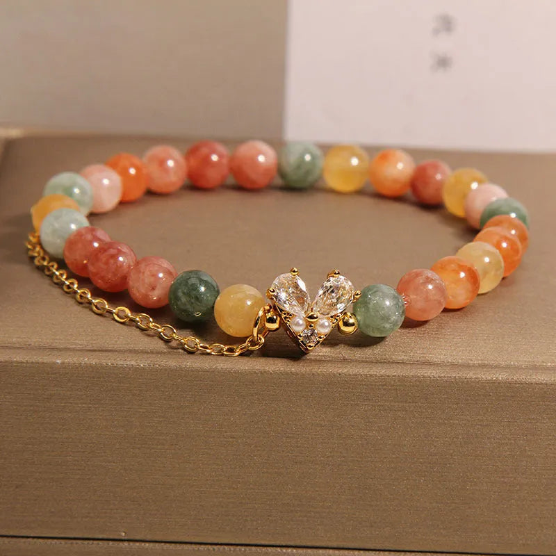 Women's crystal bracelet with three V-shaped zircon Fu Lu Shou charms in cartoon style