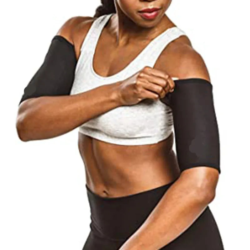 Blue adjustable elastic arm sweatband with absorbent inner layer, shown with included binding strap.