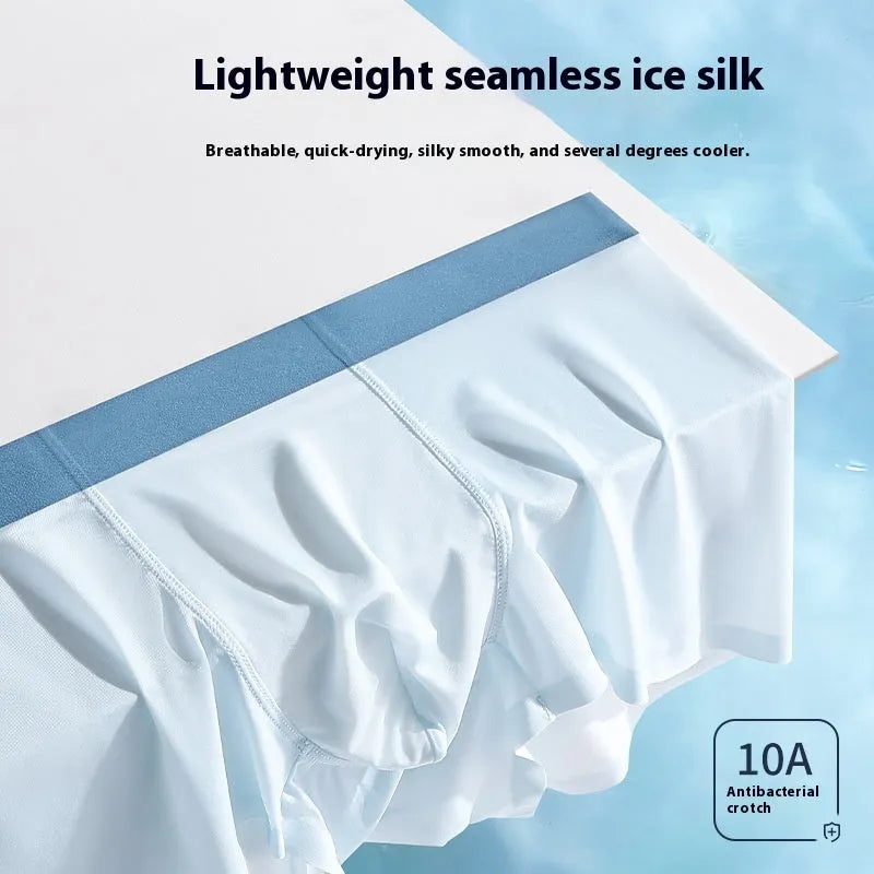 Men's ice silk graphene antibacterial shorts in bean green, black, khaki, light pink, and light blue colours