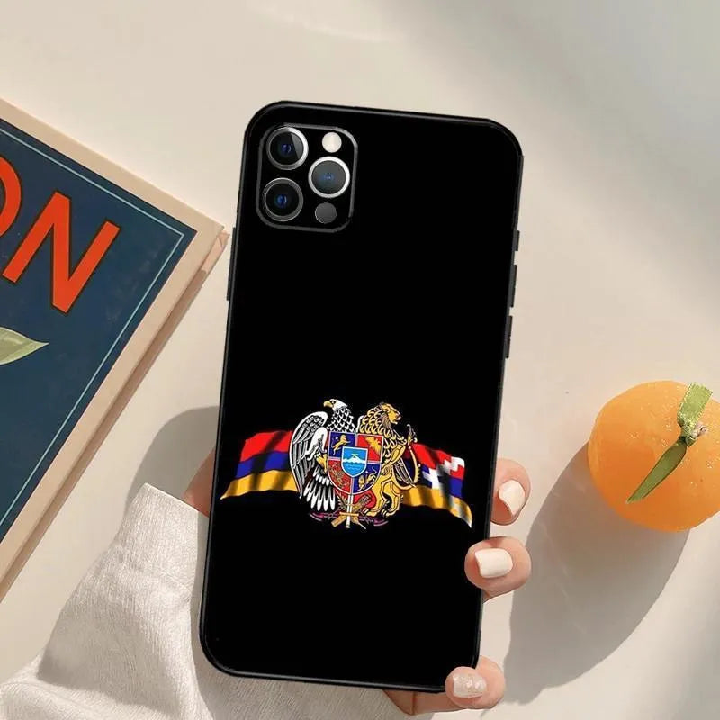 Personalised Armenian flag TPU soft shell phone case for iPhone 14 series with black base and custom colour accents