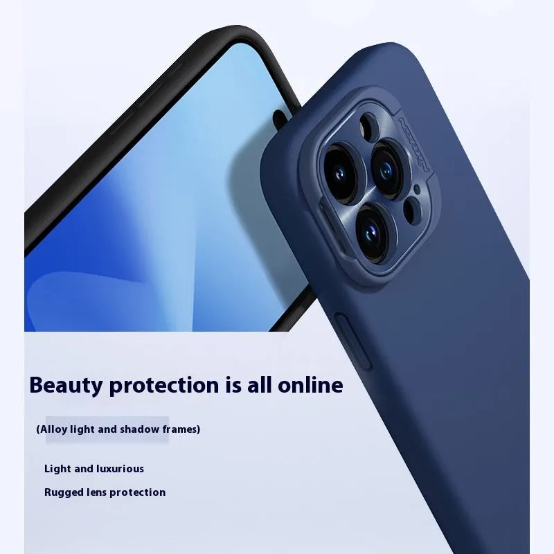 Liquid silicone magnetic phone case with invisible bracket in black for iPhone models