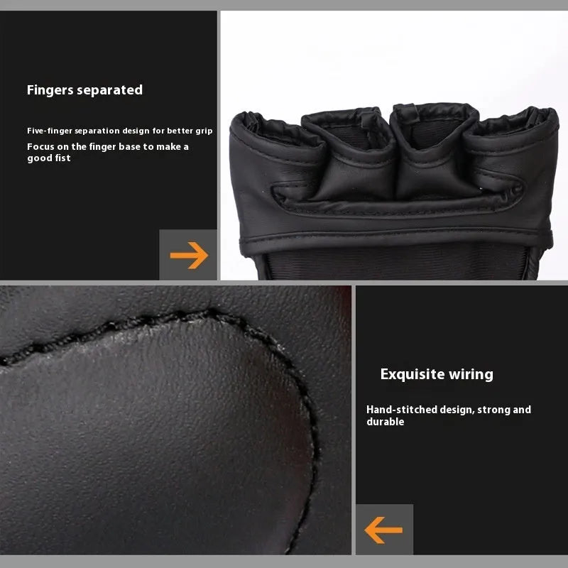 Sanda training gloves in black with breathable PU construction for combat sandbag practice