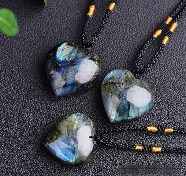 Blue natural labradorite moonstone Heart Of The Ocean geometric necklace pendant