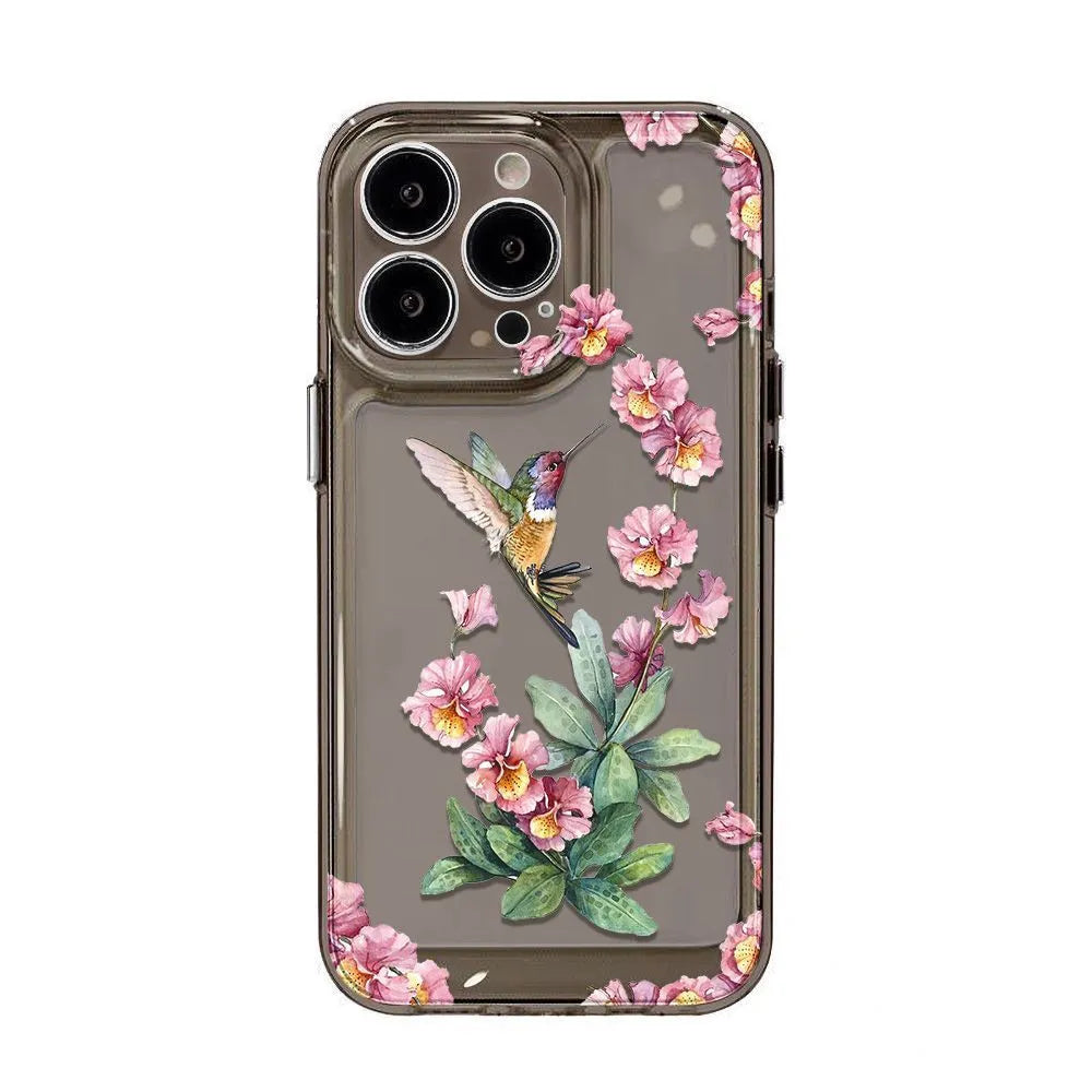 Flower Magpie fine hole all-inclusive TPU phone case for iPhone in transparent finish