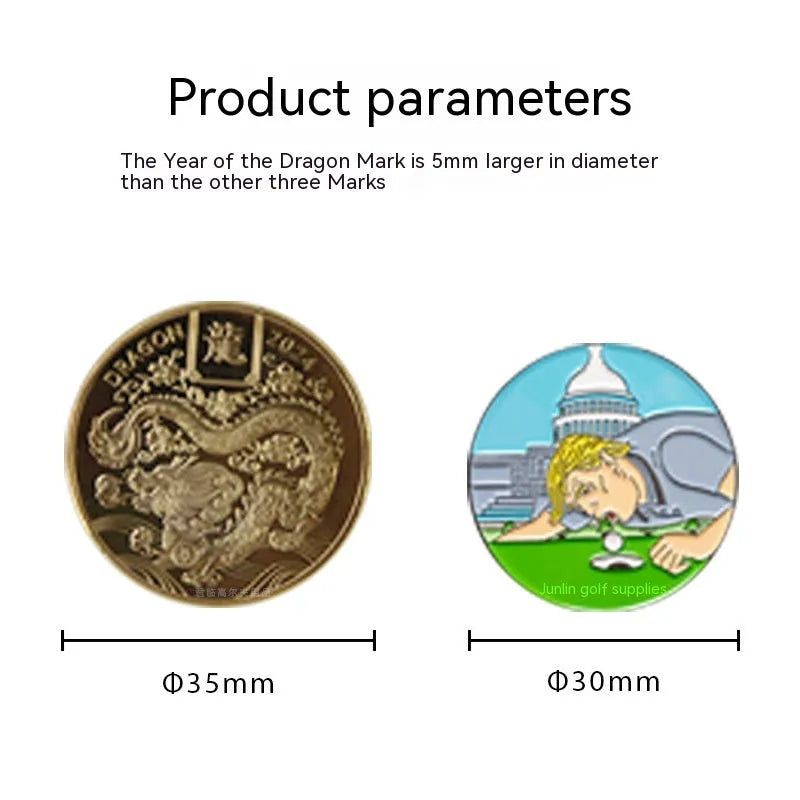Zinc alloy golf hat clip showing engraved Dragon Year pattern for secure hat attachment