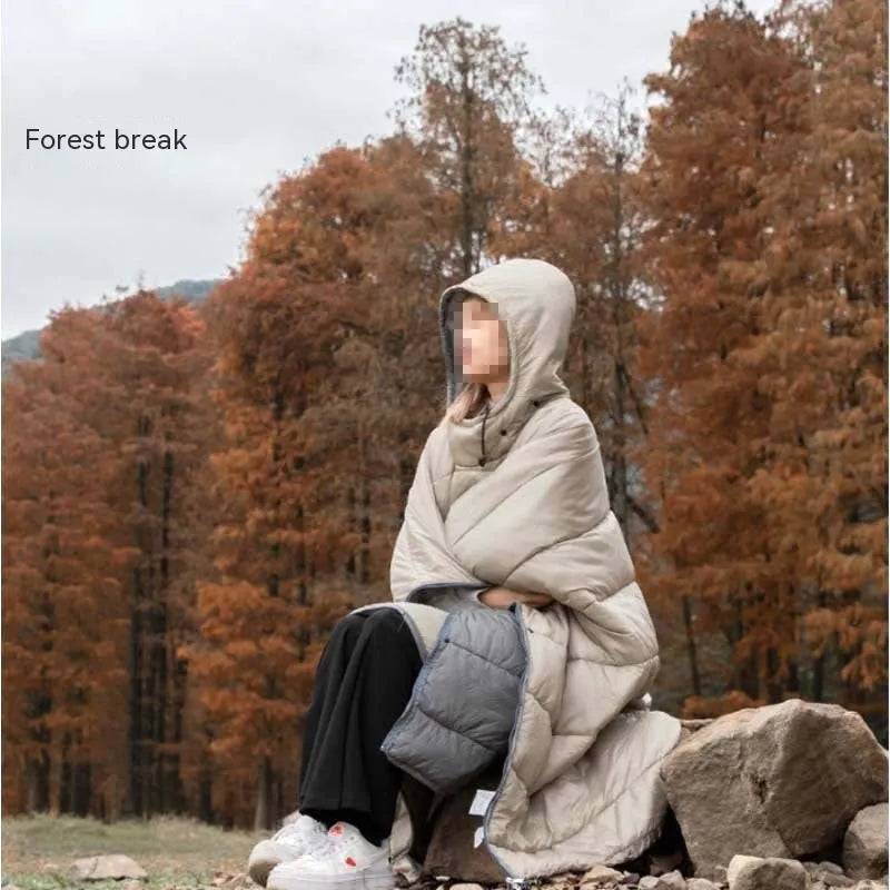 Adult outdoor cloak sleeping bag in Army Green colour with nylon fabric and hollow cotton filling