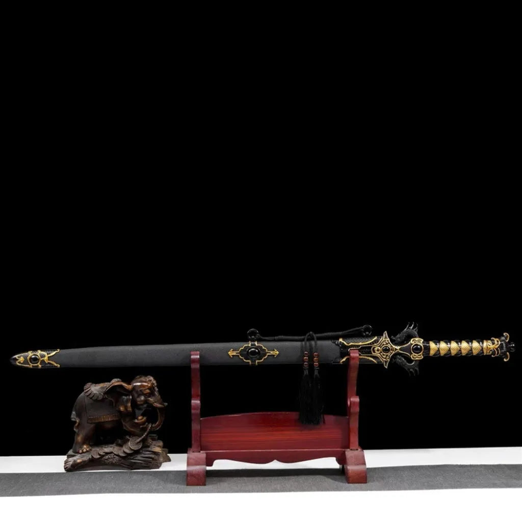 112cm integrated high manganese steel battle sword unsharpened with solid wood leather-covered scabbard
