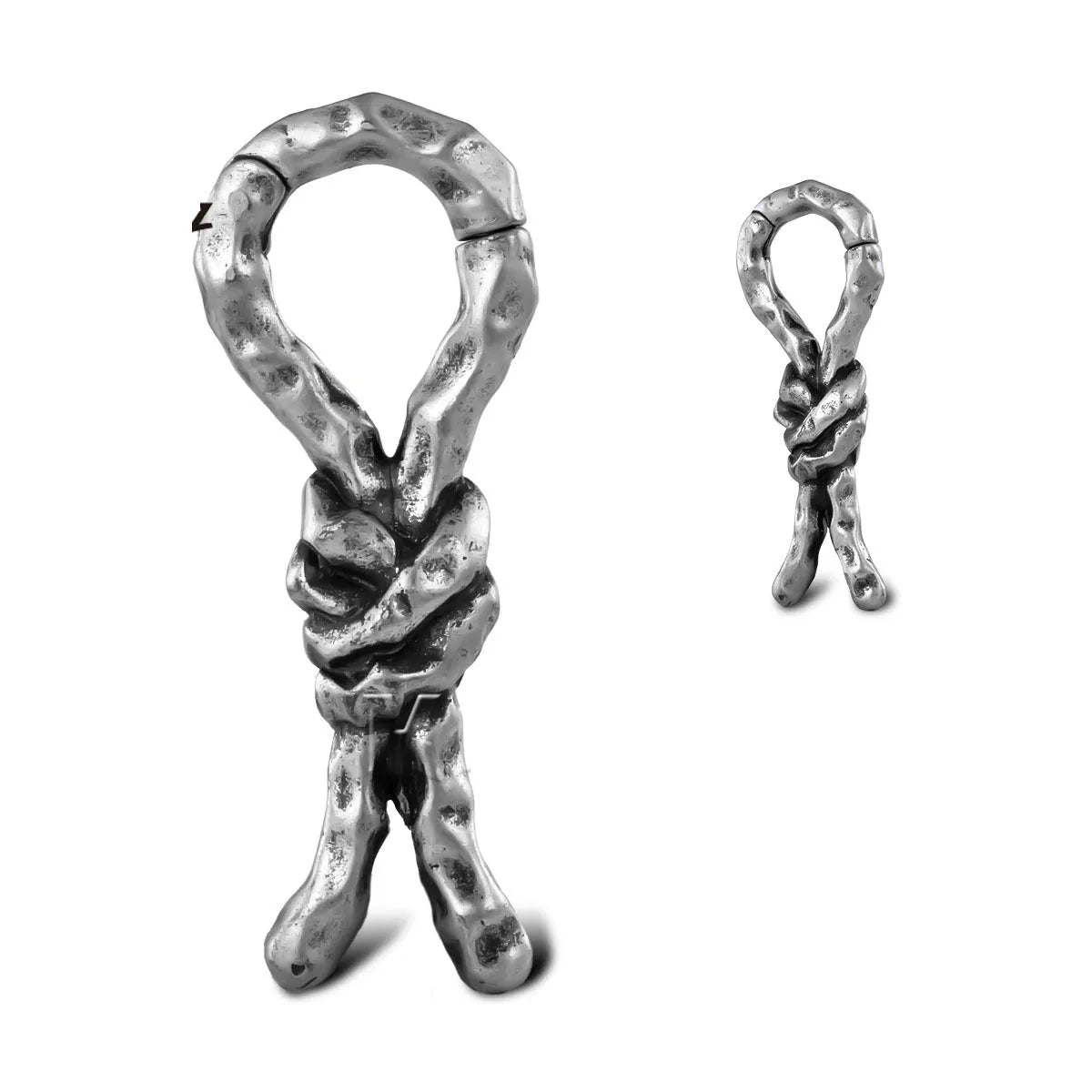 Close-up of a single 4mm copper piercing earring with a retro bending and connecting shape.