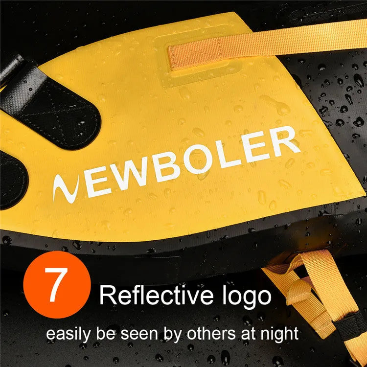 Yellow waterproof PVC bicycle tail bag mounted on a rear bike rack, showing roll-top closure and adjustable straps.