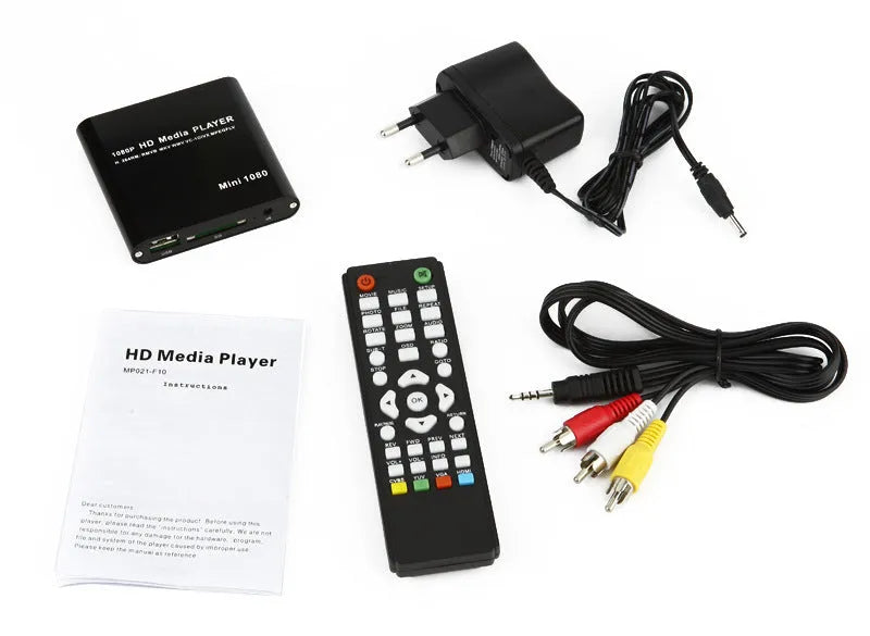 Compact blue or black all-metal 1080P media player with USB, SD card and HDMI ports