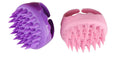 Silicone shampoo brush scalp massage comb in pink colour, 90x90x80mm, with silicone bristles and ABS handle