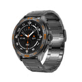Black smartwatch with health sensors on wrist, displaying blood pressure and heart rate data on its IPS touchscreen.