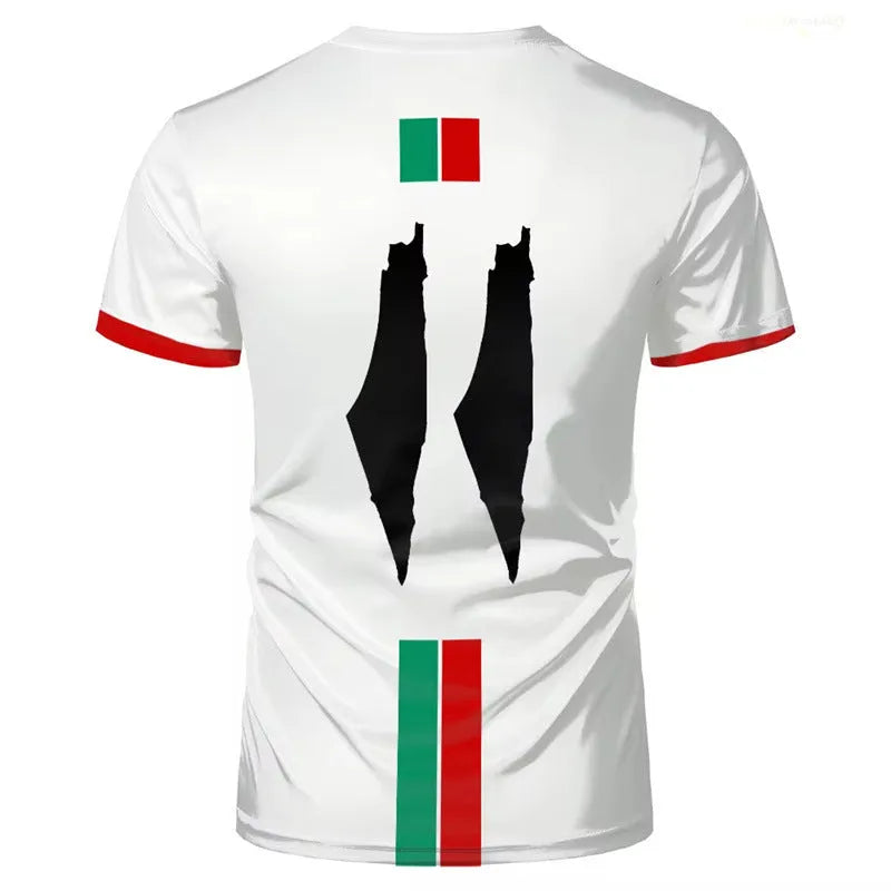 Football t-shirt with 3D printed pattern in spandex fabric, available in white or black