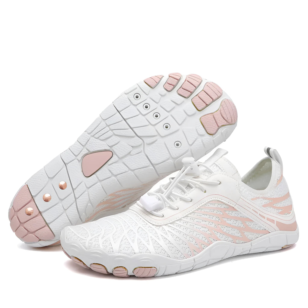 Anti-static conductive upstream grounding shoes in 906 White with mesh upper and rubber sole, low-top lace-up style