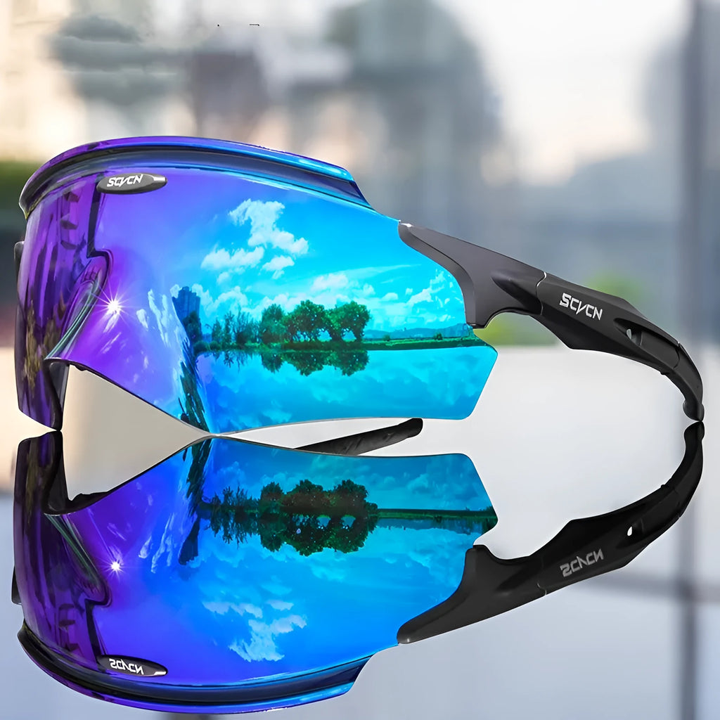 Frameless athletic glasses with colourful integrated lens for windproof sports protection