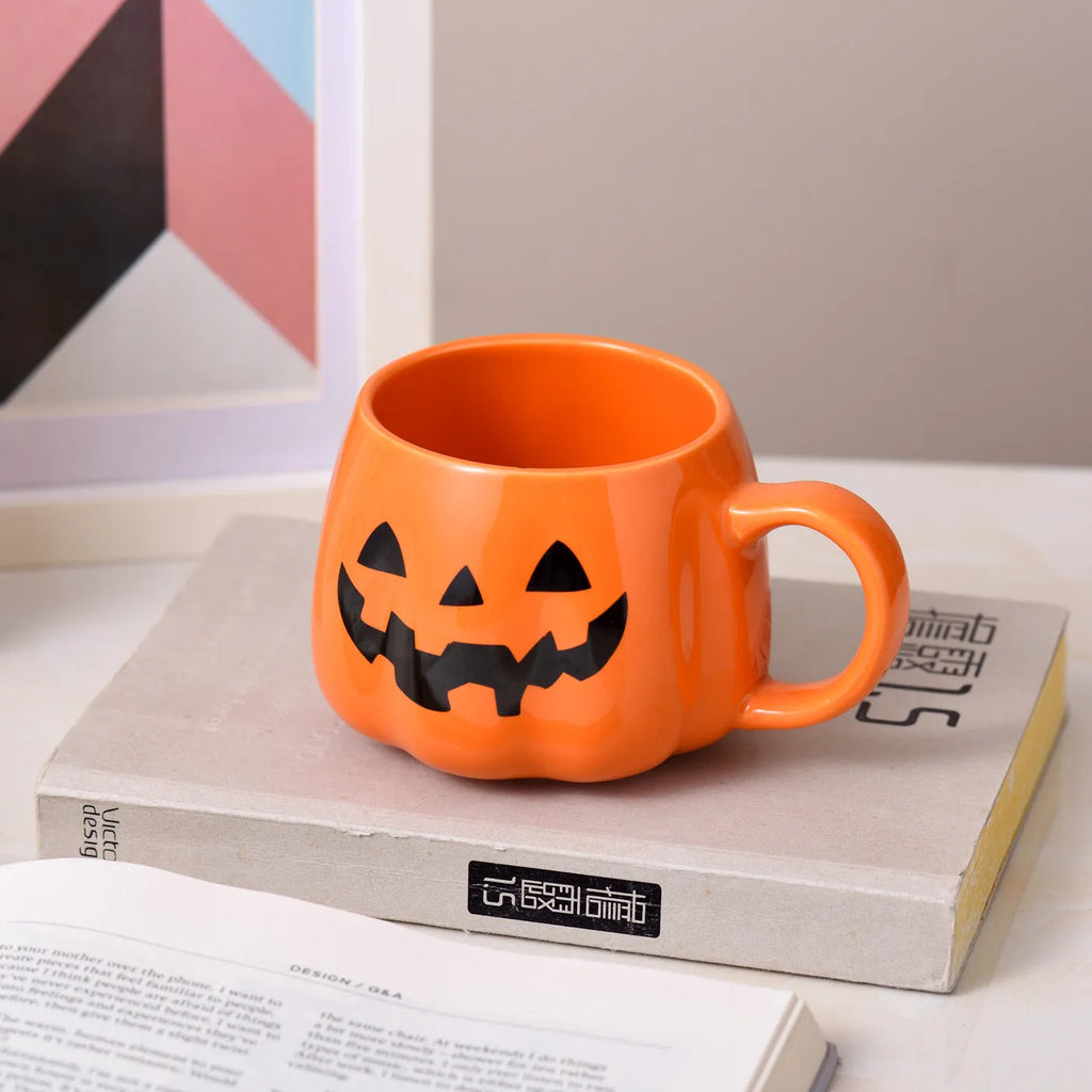 Halloween Christmas cartoon ceramic mug black expression bone china 400ml round shape