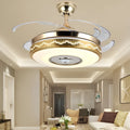 42-inch intelligent home fan light with acrylic blades and gold three-tone light in ceiling installation