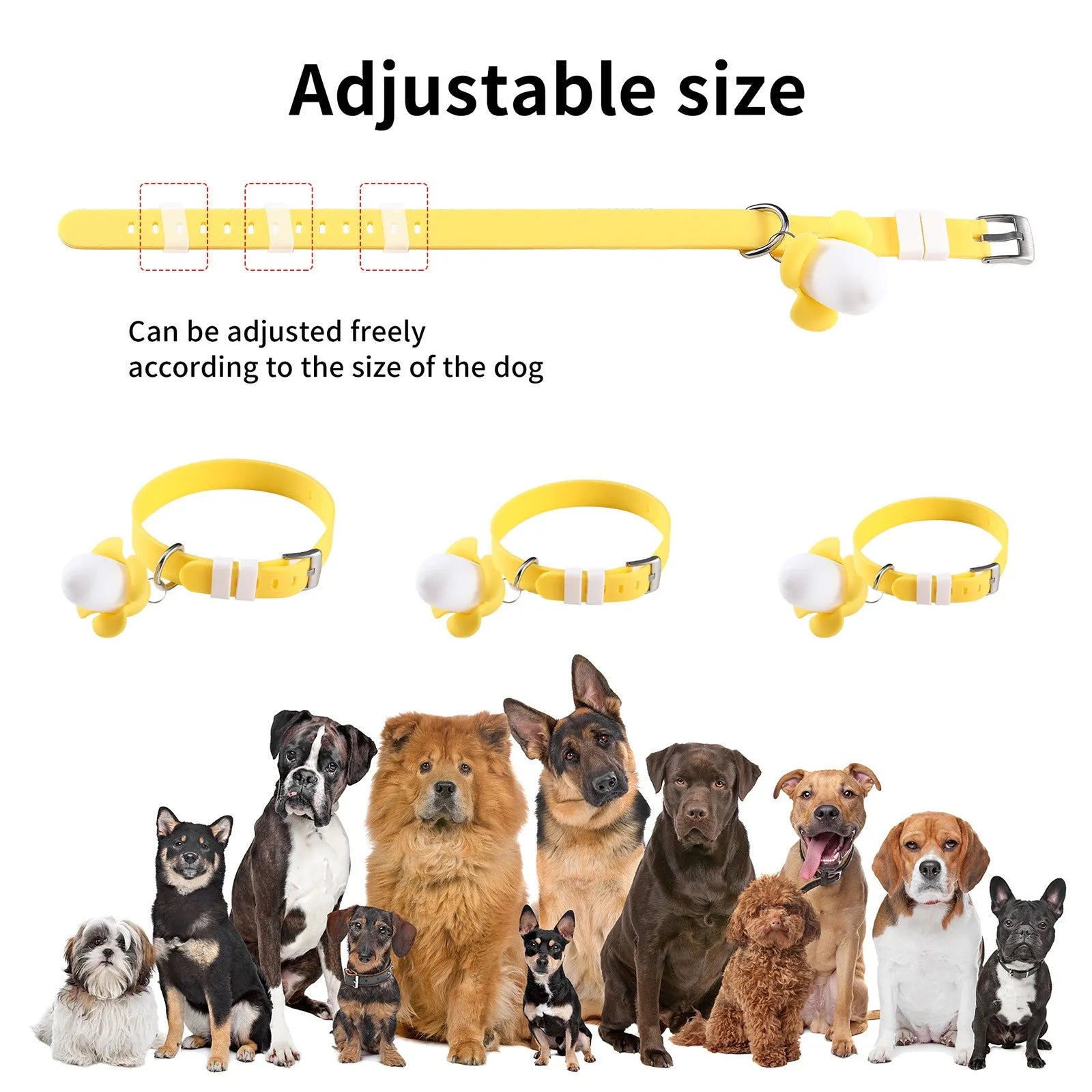 Yellow banana-shaped USB rechargeable pet collar light with geometric pattern for dog safety