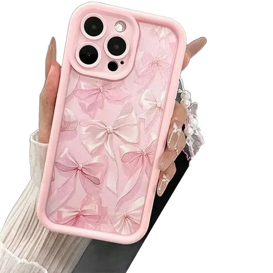 TPU phone case for iPhone with pink butterfly bracelet cartoon design protective cover