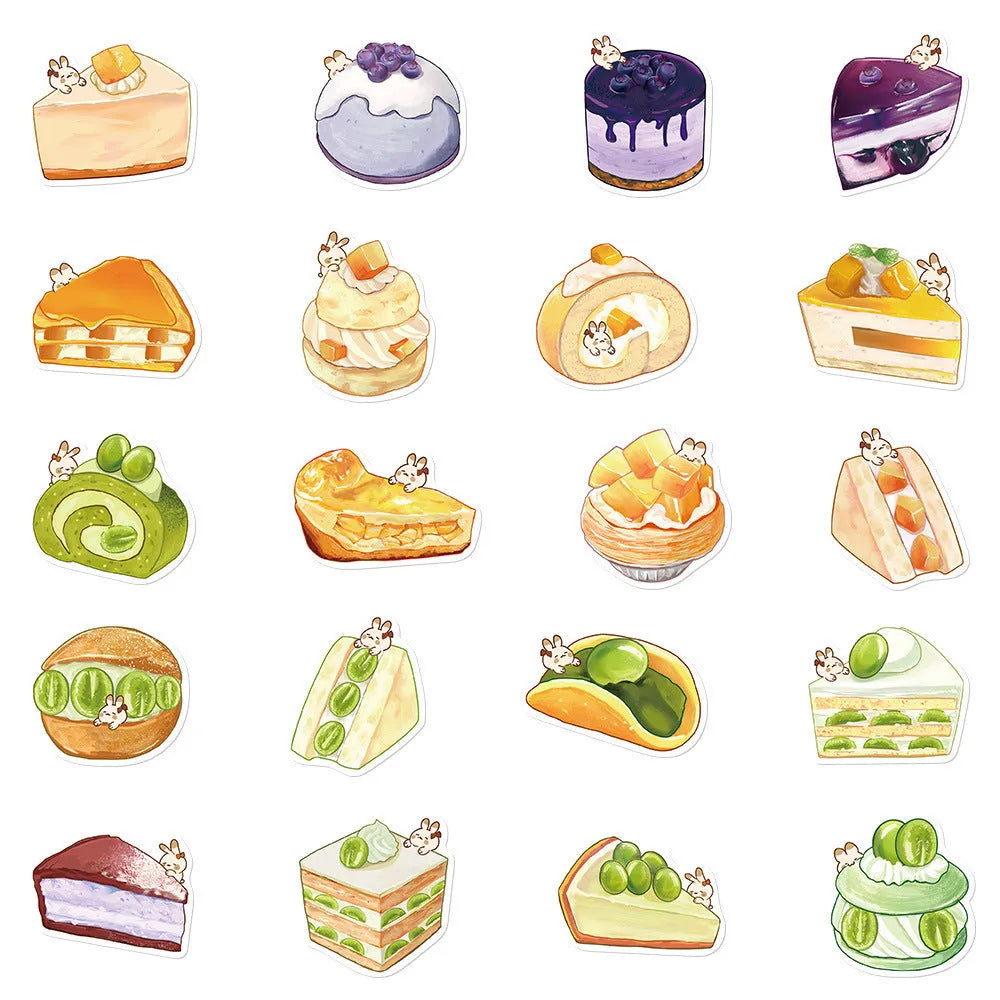 40 hand-painted cartoon dessert stickers for decorating phone case journal book computer iPad water cup
