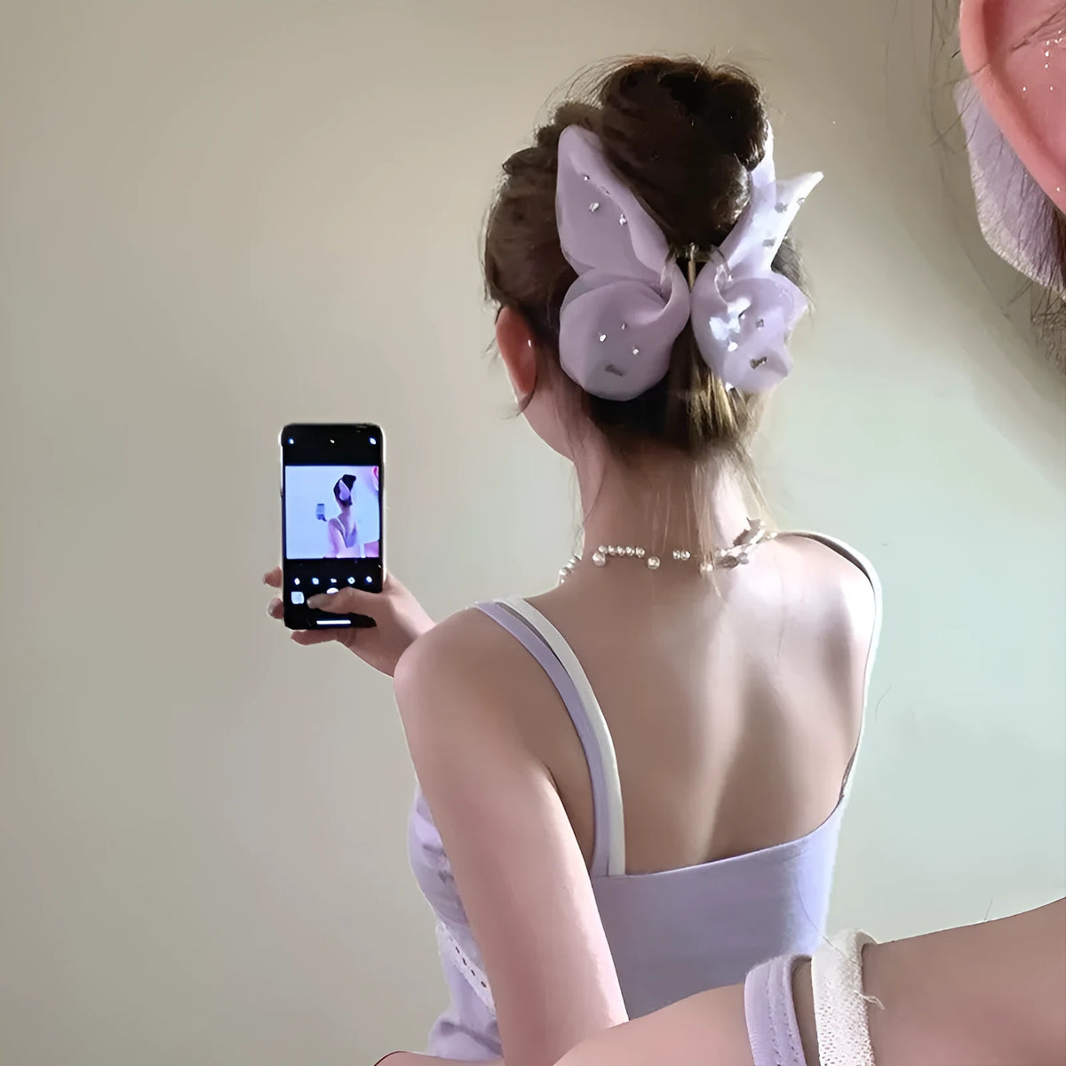 Tulle butterfly hair clip in French retro mesh design, available in five solid colours for women.