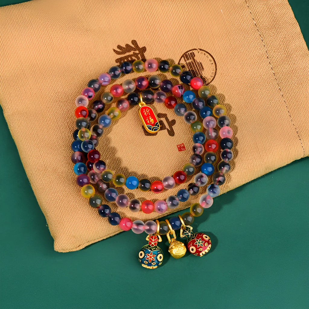 Original Dzogchen style agate bracelet with Sugar Heart design and fragrant gray glaze finish.