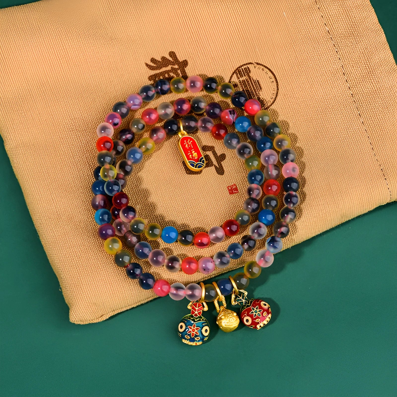 Original Dzogchen style agate bracelet with Sugar Heart design and fragrant gray glaze finish.