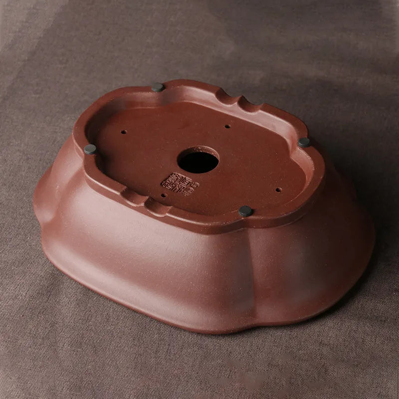 Handmade purple clay ceramic bonsai basin with classical Chinese styling