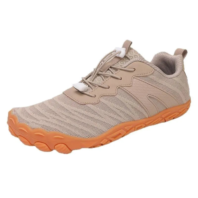 Low-top outdoor hiking shoes with mesh lining and rubber sole in multiple colours.