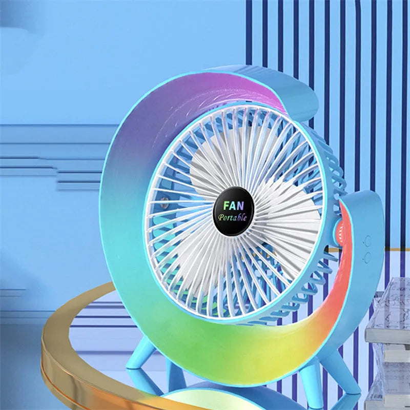 Desktop silent mini electric fan with night light and 180-degree swivel head in grass green colour