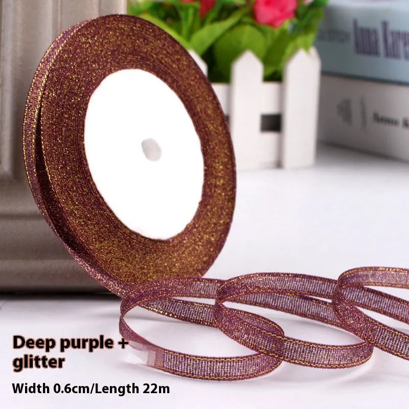 0.6cm wide polyester gift packaging ribbon roll in multiple colour options including gold leaf and jade pink