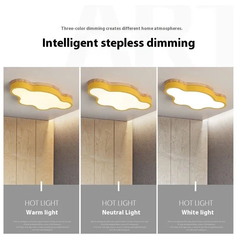Cloud LED ceiling lamp in 50x25cm 24W or 63x35cm 33W with wooden colour finish for bedroom or study