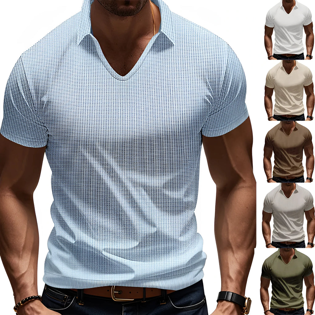 Men's loose fit V-neck short sleeve t-shirt in cotton blend fabric, summer casual wear