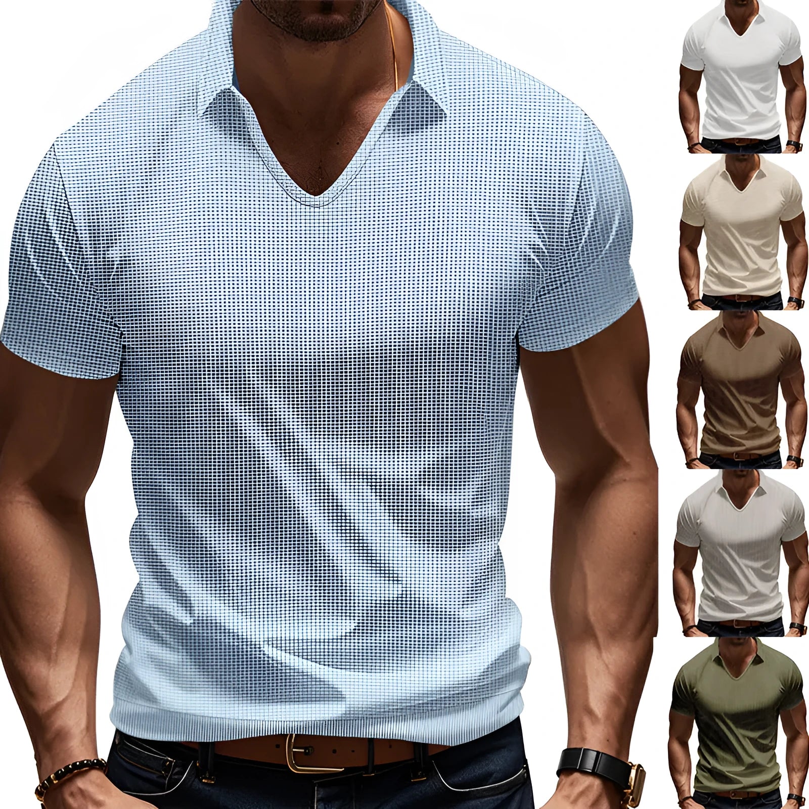 Men's loose fit V-neck short sleeve t-shirt in cotton blend fabric, summer casual wear