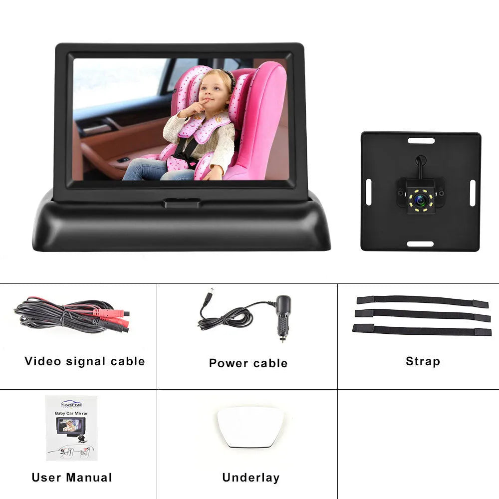 Black 4.3 inch folding car baby monitor with infrared night vision camera