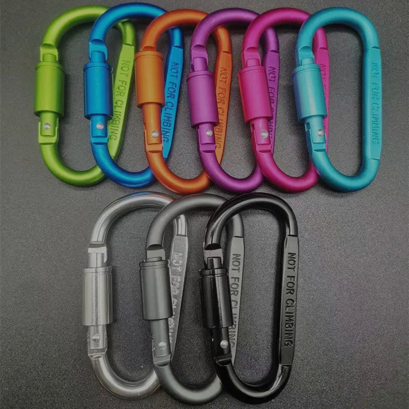 An 8cm D-shaped aluminium locking carabiner shown in a bright silver colour.