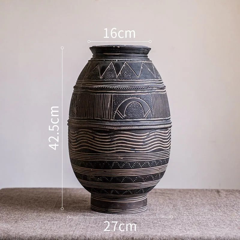 Cement African art ancient pot decorative flower pot medium size with drainage holes