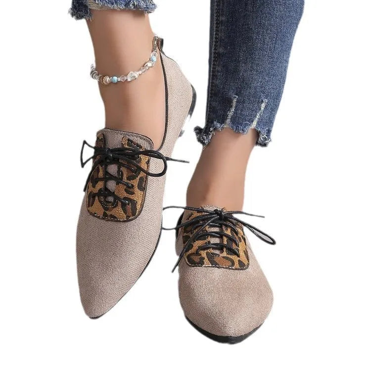 Beige leopard print pointed toe pumps for women in plus sizes 36 to 43
