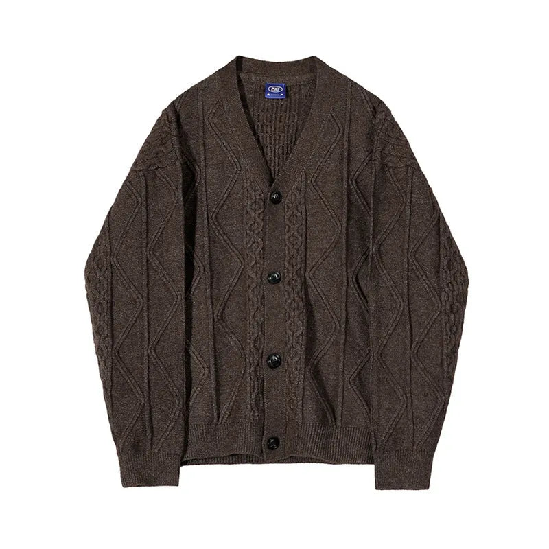 Womens loose fit chunky cardigan in Coffee Brown colour with long sleeves and thickened acrylic knit
