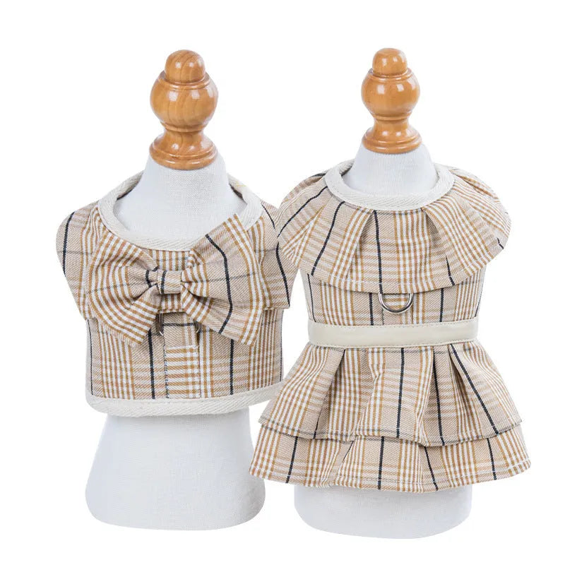 Milky white polyester dog vest harness with integrated hand-holding rope shown on a dog's chest.